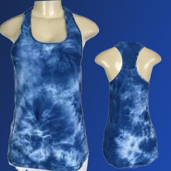 Vogo Athletica M Blue Tie-Dye Scoop Neckline Racerback Step-Hem Active Tank Top - Picture 1 of 6